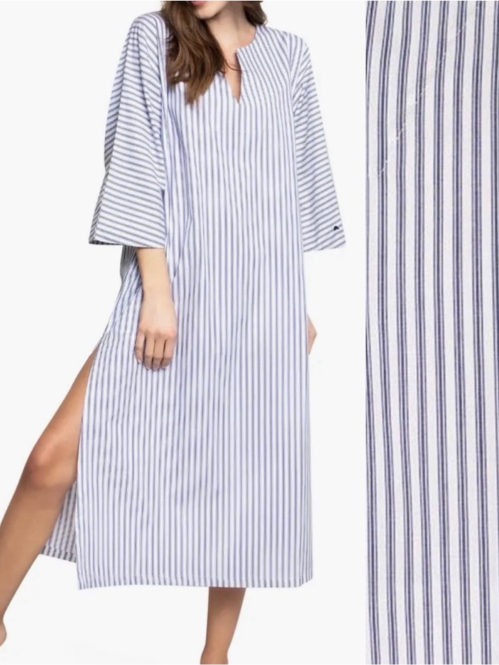 Petite Plume 100% Cotton Women’s Striped Lavender & White Cotton Sleep Kaftan